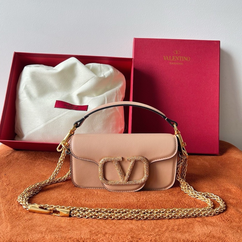 Valentino Small Loco Shoulder Poudre Bag with Crystals Logo LDBS245676