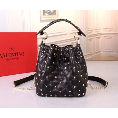 Valentino Small Noir Rockstud Spike Bucket Bag LDBS245680