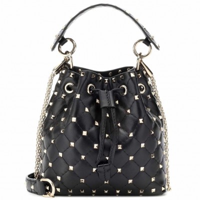 Valentino Small Noir Rockstud Spike Bucket Bag LDBS245680