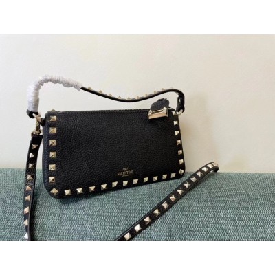 Valentino Small Rockstud Crossbody Bag In Black Grainy Calfskin LDBS245684