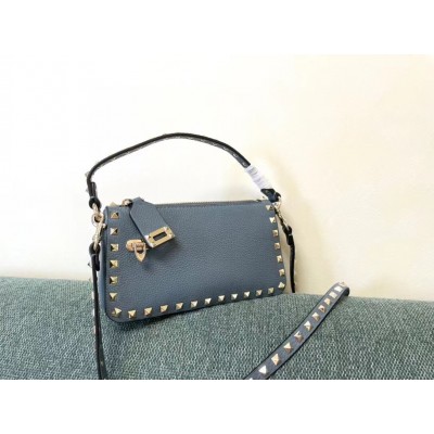 Valentino Small Rockstud Crossbody Bag In Blue Grainy Calfskin LDBS245685