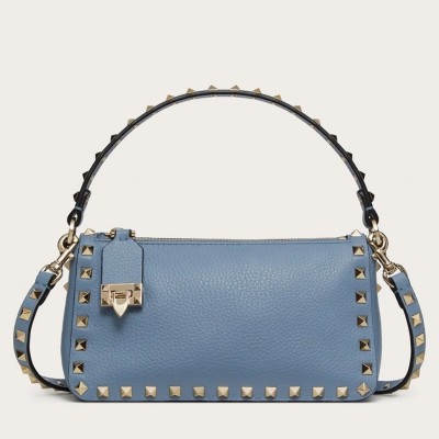 Valentino Small Rockstud Crossbody Bag In Blue Grainy Calfskin LDBS245685