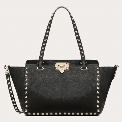 Valentino Small Rockstud Tote In Black Grain Calfskin LDBS245686