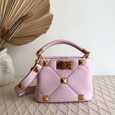 Valentino Small Roman Stud Top Handle Bag In Pink Nappa LDBS245689