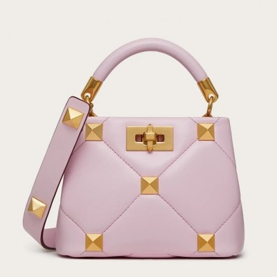 Valentino Small Roman Stud Top Handle Bag In Pink Nappa LDBS245689