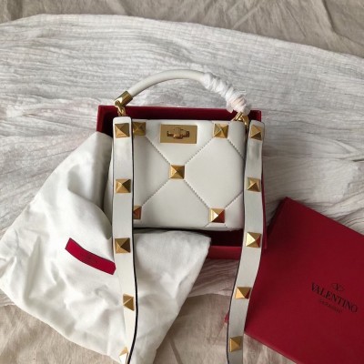 Valentino Small Roman Stud Top Handle Bag In White Nappa LDBS245690