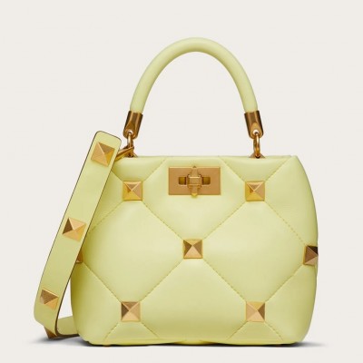 Valentino Small Roman Stud Top Handle Bag In Yellow Nappa LDBS245691