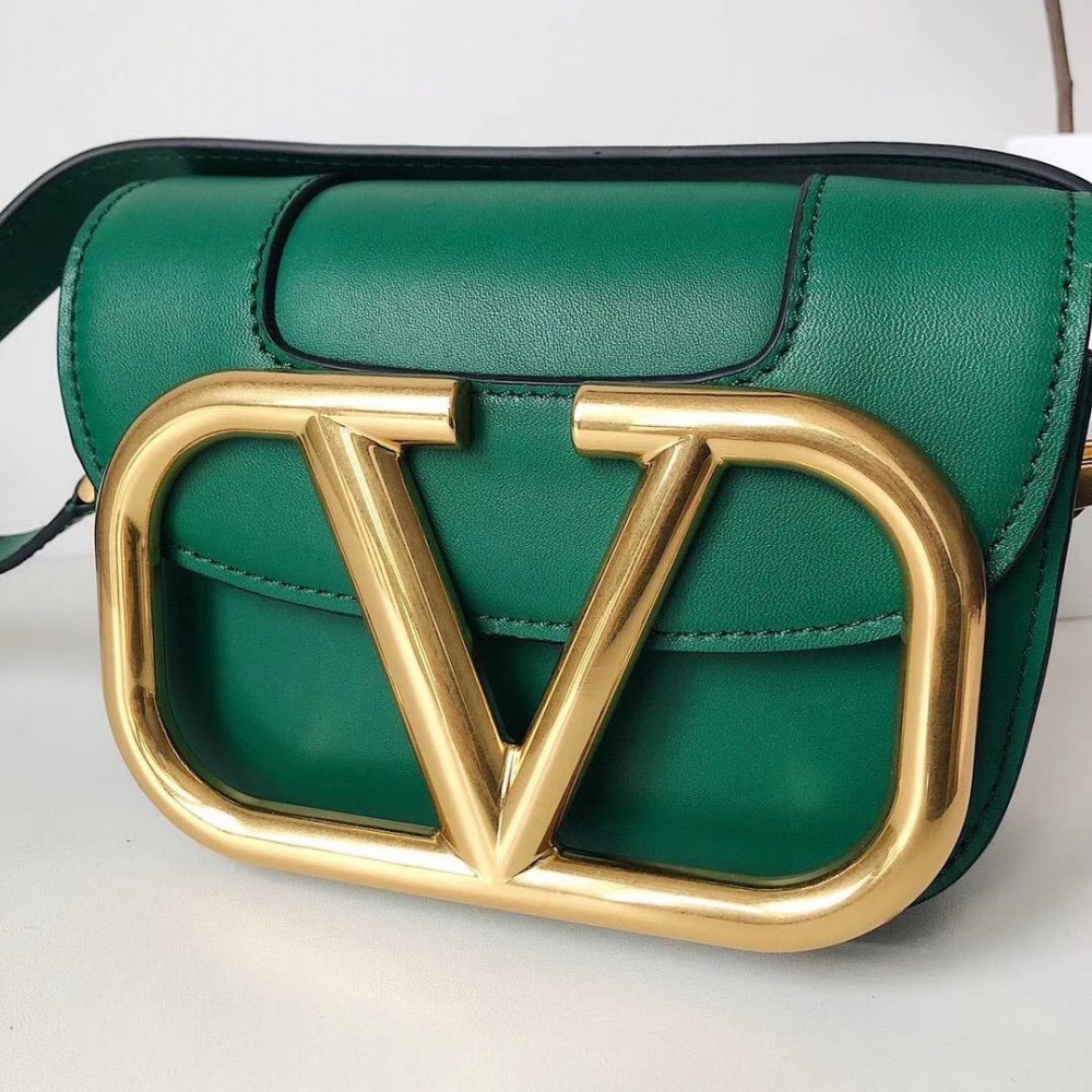 Valentino Small Supervee Crossbody Bag In Green Leather LDBS245696