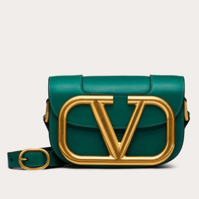 Valentino Small Supervee Crossbody Bag In Green Leather LDBS245696