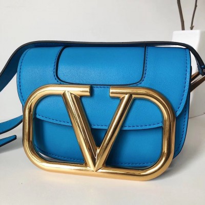 Valentino Small Supervee Crossbody Bag In Neon Blue Leather LDBS245697