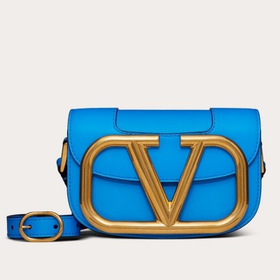 Valentino Small Supervee Crossbody Bag In Neon Blue Leather LDBS245697