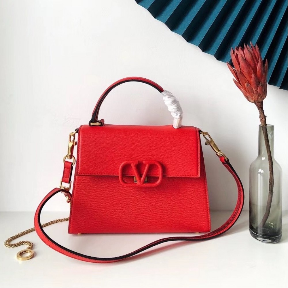 Valentino Small Vsling Handbag In Red Grainy Calfskin LDBS245709