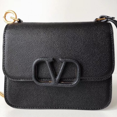 Valentino Small Vsling Shoulder Bag In Black Grainy Leather LDBS245710