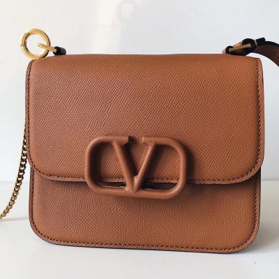 Valentino Small Vsling Shoulder Bag In Brown Grainy Leather LDBS245711