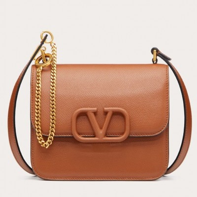 Valentino Small Vsling Shoulder Bag In Brown Grainy Leather LDBS245711