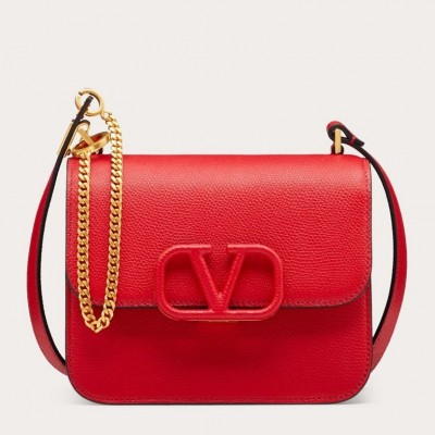 Valentino Small Vsling Shoulder Bag In Red Grainy Leather LDBS245714