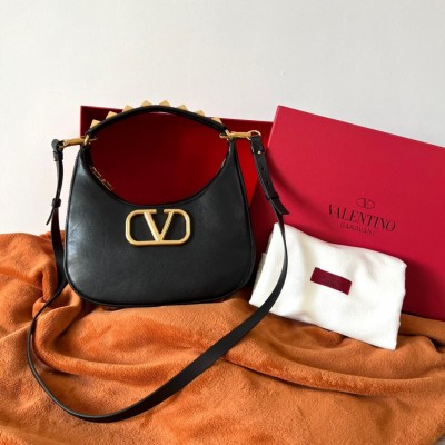 Valentino Stud Sign Hobo Bag In Black Calfskin LDBS245716