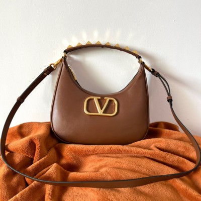 Valentino Stud Sign Hobo Bag In Dark Brown Calfskin LDBS245717