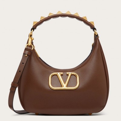 Valentino Stud Sign Hobo Bag In Dark Brown Calfskin LDBS245717