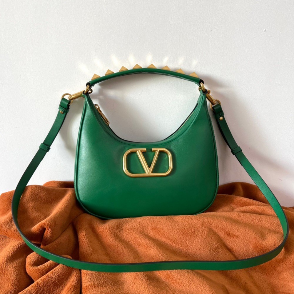 Valentino Stud Sign Hobo Bag In Green Calfskin LDBS245718