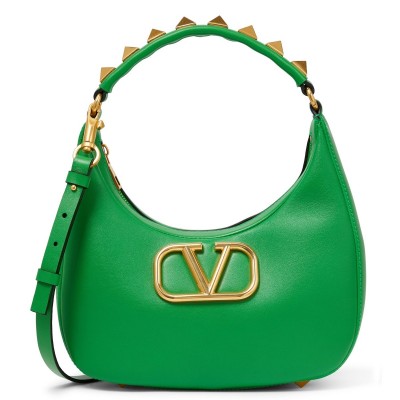 Valentino Stud Sign Hobo Bag In Green Calfskin LDBS245718