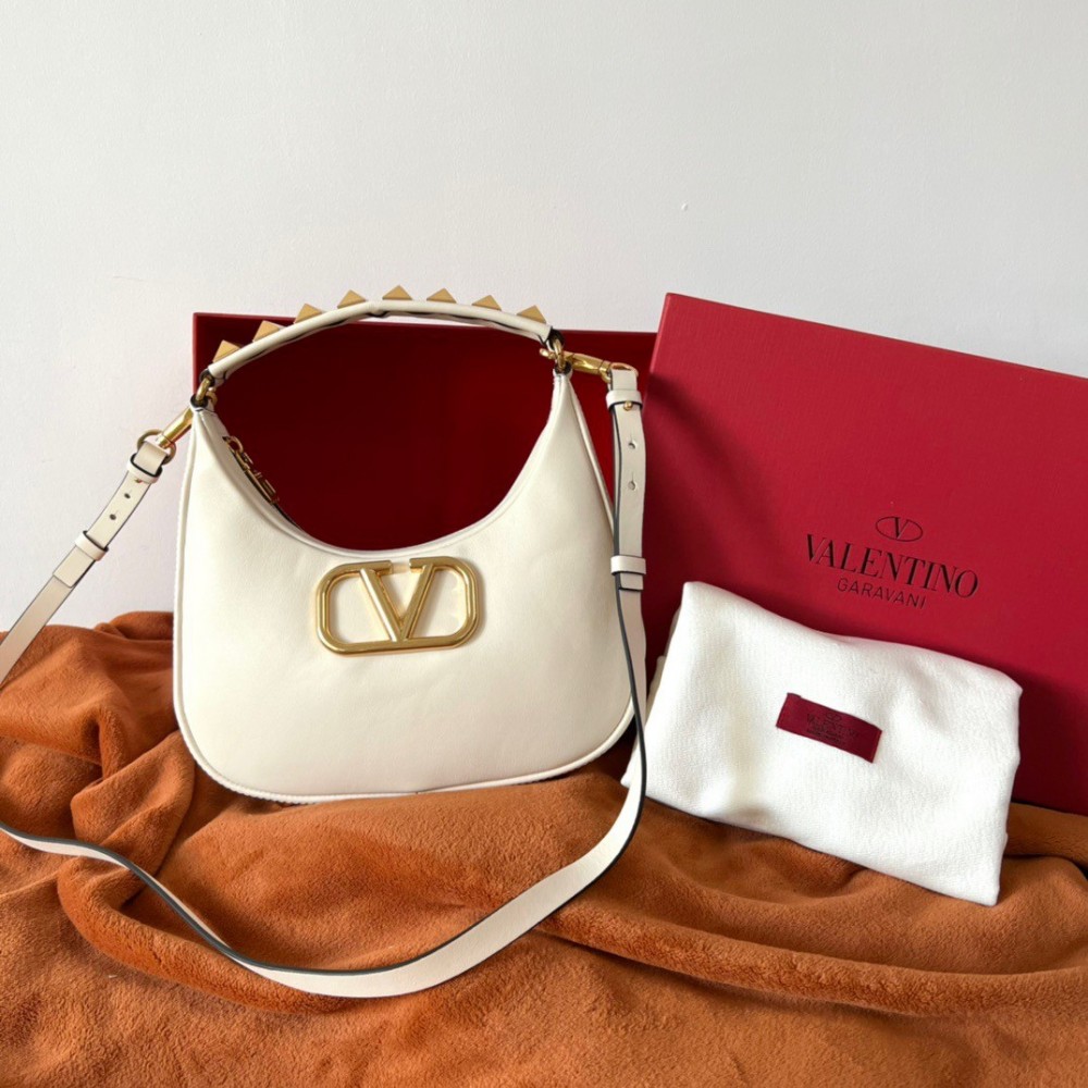 Valentino Stud Sign Hobo Bag In White Calfskin LDBS245719