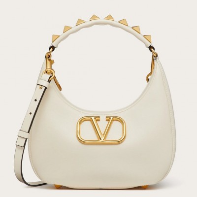 Valentino Stud Sign Hobo Bag In White Calfskin LDBS245719