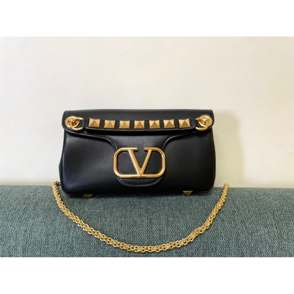 Valentino Stud Sign Shoulder Bag In Black Nappa Leather LDBS245720