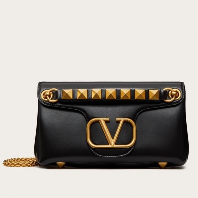 Valentino Stud Sign Shoulder Bag In Black Nappa Leather LDBS245720