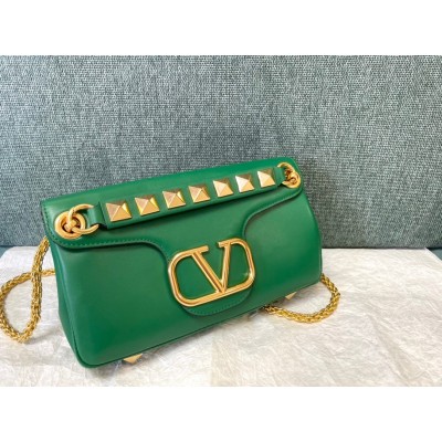 Valentino Stud Sign Shoulder Bag In Green Nappa Leather LDBS245722