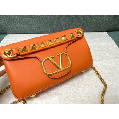 Valentino Stud Sign Shoulder Bag In Orange Nappa Leather LDBS245723