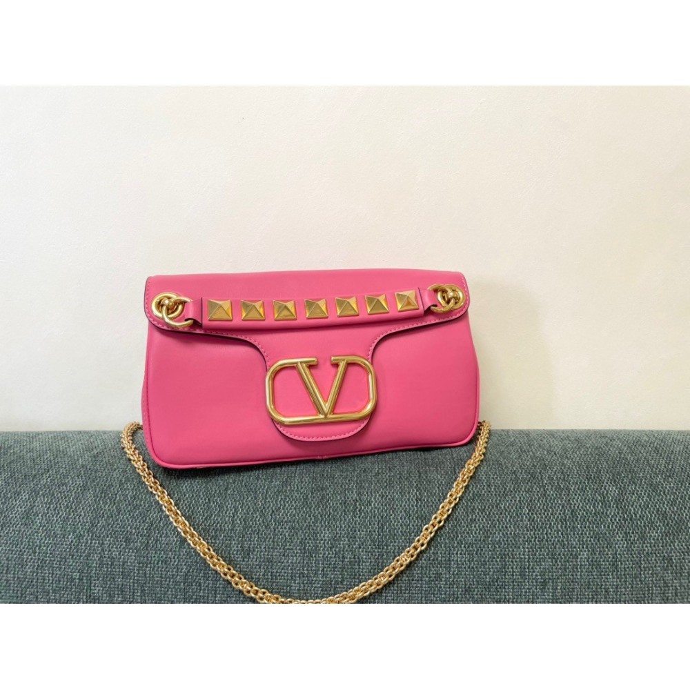 Valentino Stud Sign Shoulder Bag In Pink Nappa Leather LDBS245724