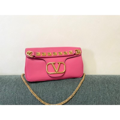 Valentino Stud Sign Shoulder Bag In Pink Nappa Leather LDBS245724