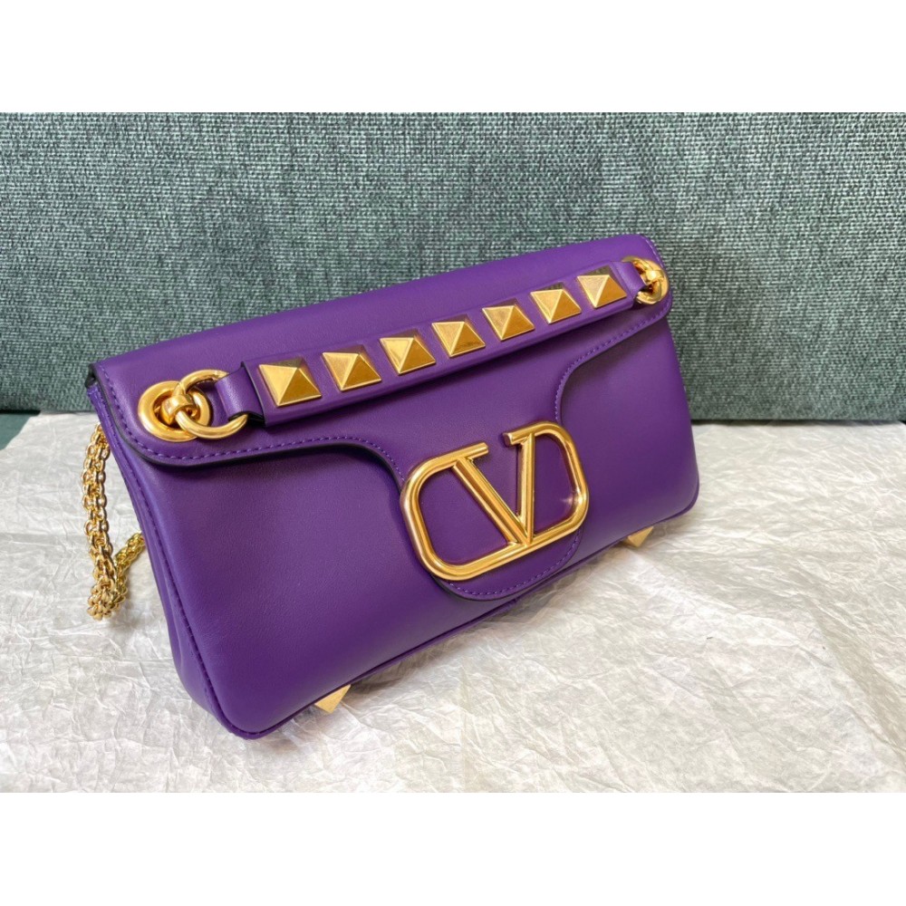 Valentino Stud Sign Shoulder Bag In Purple Nappa Leather LDBS245725