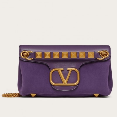 Valentino Stud Sign Shoulder Bag In Purple Nappa Leather LDBS245725