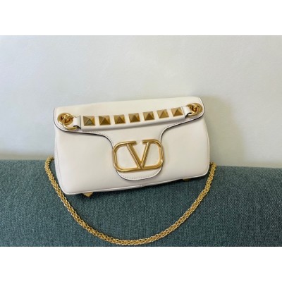 Valentino Stud Sign Shoulder Bag In White Nappa Leather LDBS245726