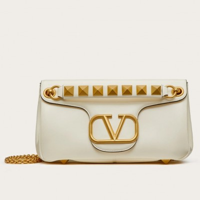 Valentino Stud Sign Shoulder Bag In White Nappa Leather LDBS245726