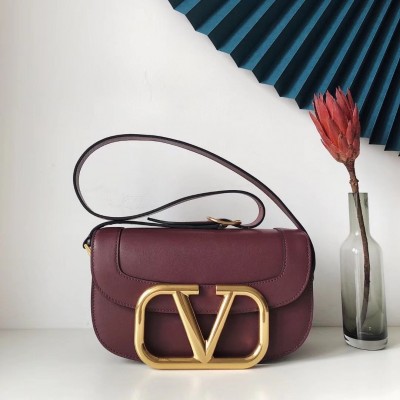 Valentino Supervee Crossbody Bag In Burgundy Leather LDBS245729