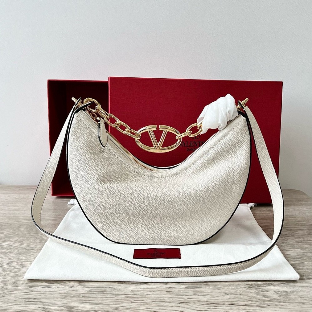 Valentino VLogo Moon Small Hobo Bag with Chain in White Leather LDBS245746