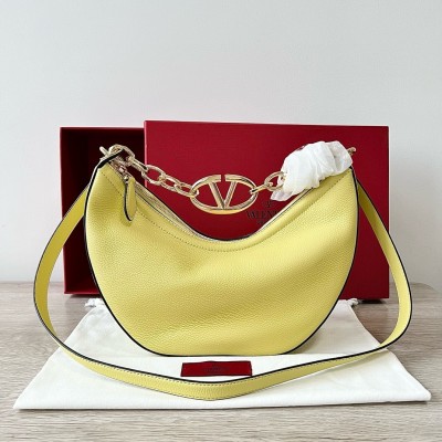 Valentino VLogo Moon Small Hobo Bag with Chain in Yellow Leather LDBS245747