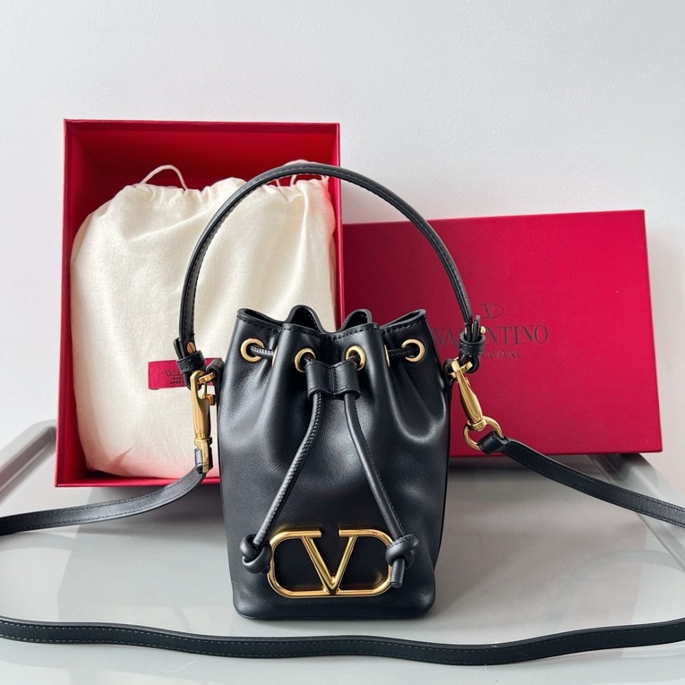 Valentino VLogo Signature Mini Bucket Bag in Black Calfskin LDBS245751