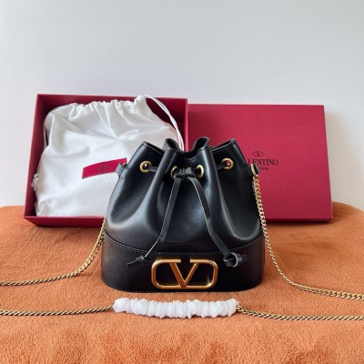 Valentino VLogo Signature Mini Bucket Bag in Black Leather LDBS245752