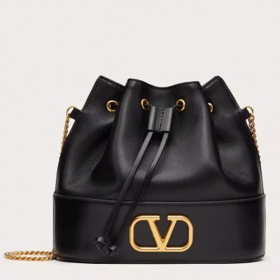 Valentino VLogo Signature Mini Bucket Bag in Black Leather LDBS245752