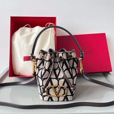 Valentino VLogo Signature Mini Bucket Bag in Black Toile Iconographe LDBS245753