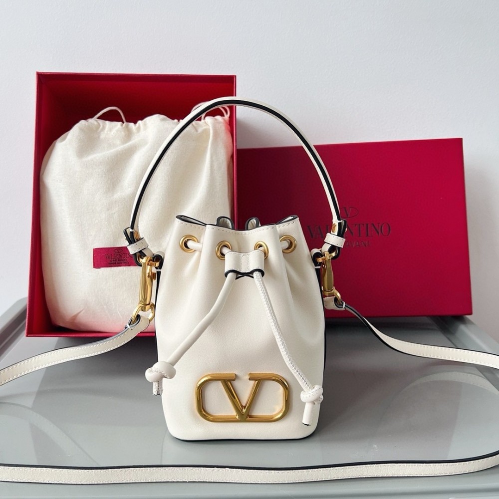 Valentino VLogo Signature Mini Bucket Bag in White Calfskin LDBS245754