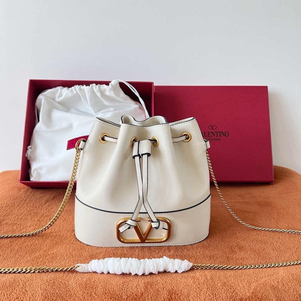 Valentino VLogo Signature Mini Bucket Bag in White Leather LDBS245755