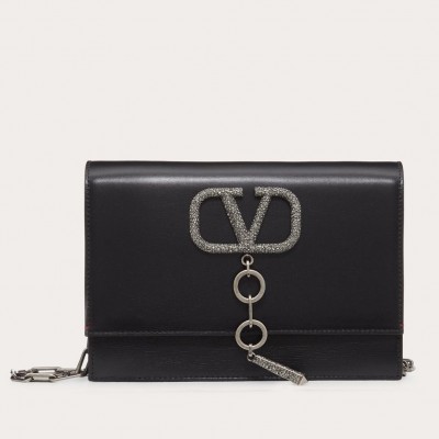 Valentino Vcase Black Chain Bag With Swarovski Crystals LDBS245736