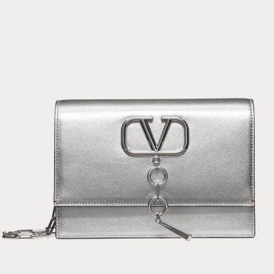 Valentino Vcase Small Chain Bag In Silver Metallic Lambskin LDBS245741