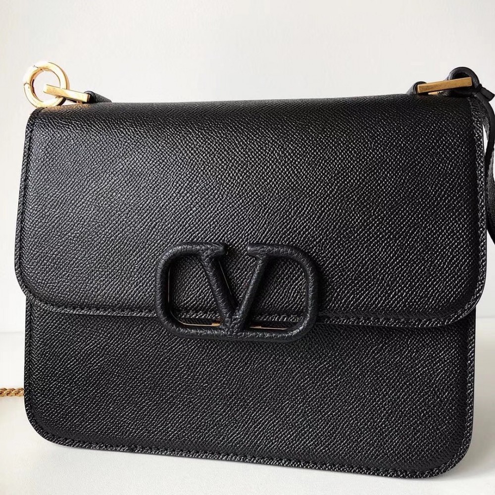 Valentino Vsling Large Shoulder Bag In Black Grainy Calfskin LDBS245760