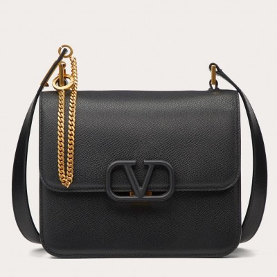 Valentino Vsling Large Shoulder Bag In Black Grainy Calfskin LDBS245760